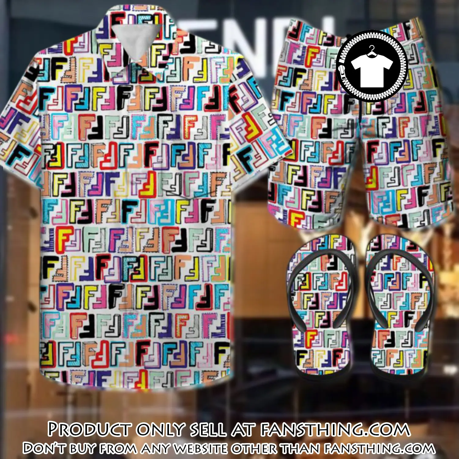 Fendi combo hawaii shirt shorts flip flops luxury brand summer outfit hsf028 fst0011172